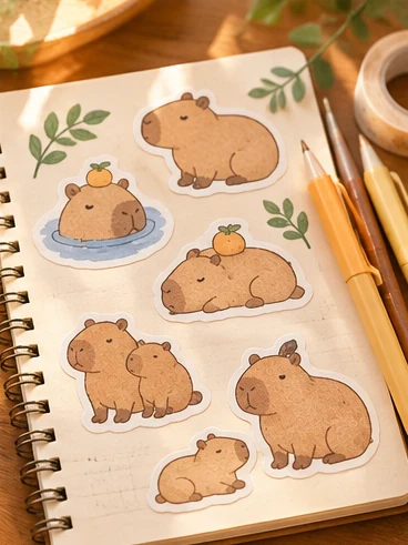 文房具・シールをイメージしたカピバラグッズのイラスト