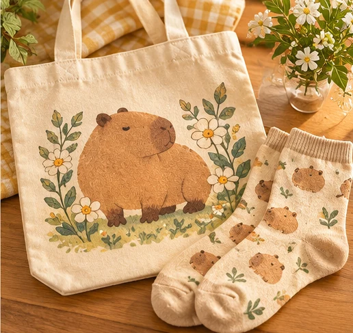 ファッションをイメージしたカピバラグッズのイラスト